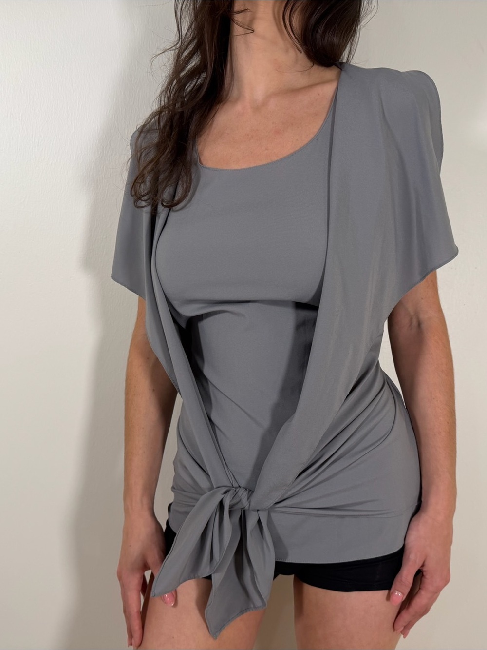 Simply Vera Vera Wang Soft Gray Tie-Front Layered Blouse
